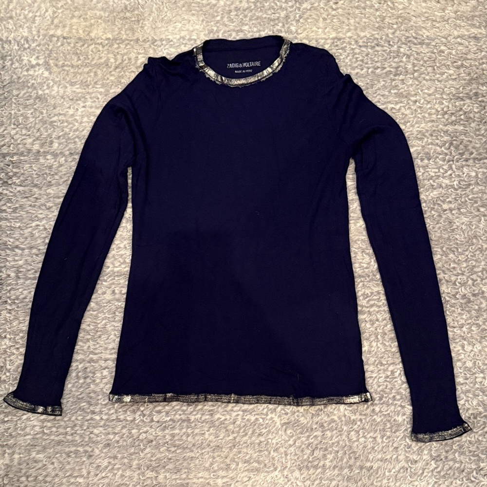 ZADIG & VOLTAIRE - Navy w/ Gold Trim Long-Sleeve Top